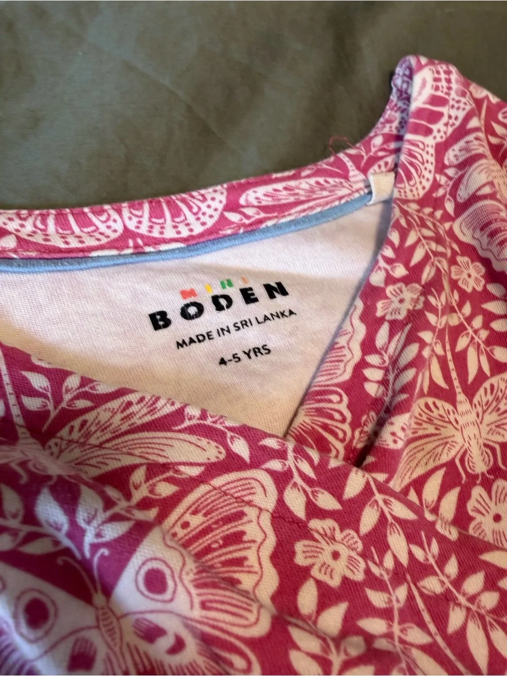 Mini Boden Pink and White Floral Butterfly Wrap-Style Dress size 4-5 y